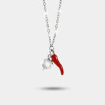 Collana in argento 925 con corno portafortuna rosso | cornetto argento portafortuna | BYSIMON