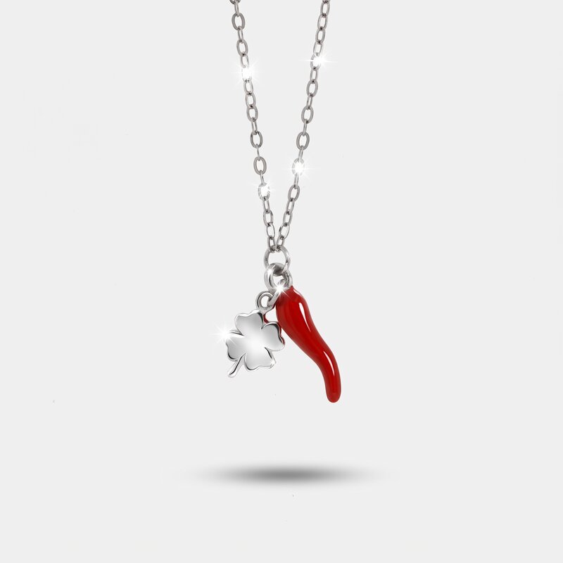 Collana in argento 925 con corno portafortuna rosso | cornetto argento portafortuna | BYSIMON