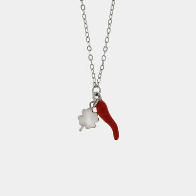 Collana in argento 925 con corno portafortuna rosso | cornetto argento portafortuna | BYSIMON