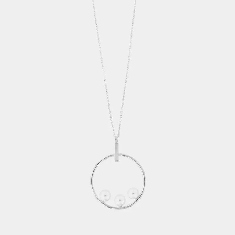 Collana in Argento 925 con cerchio pendente e trio di perla bianca