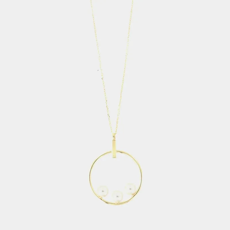 Collana in Argento 925 con cerchio pendente e trio di perla bianca