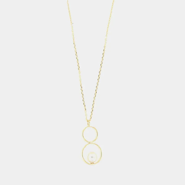 Collana in Argento 925 con doppio cerchio e perla bianca centrale pendente