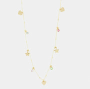 Collana in Argento 925 con cuori e stelle pendenti, impreziositi da cristalli multicolore