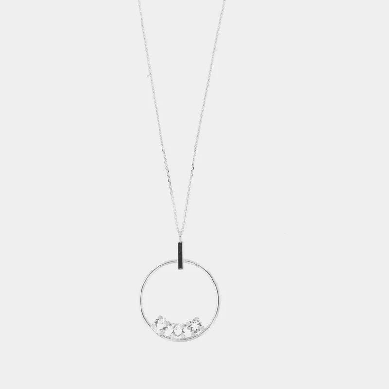 Collana in Argento 925 con cerchio pendente, impreziosito da trio di cristalli bianchi