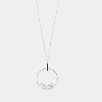 Sterling Silver 925 necklace with a pendant circle, embellished with a trio of white crystals