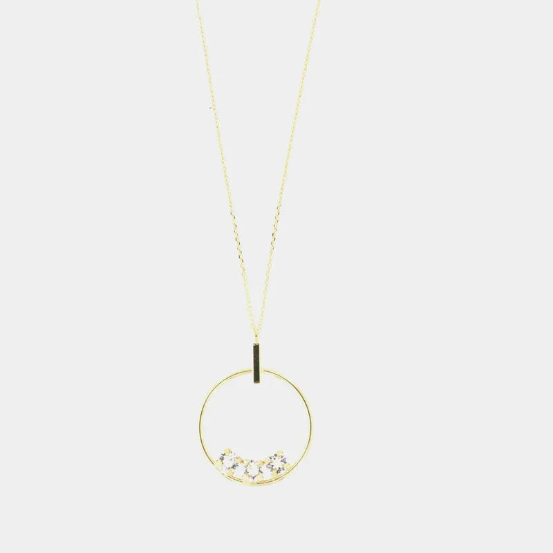 Collana in Argento 925 con cerchio pendente, impreziosito da trio di cristalli bianchi