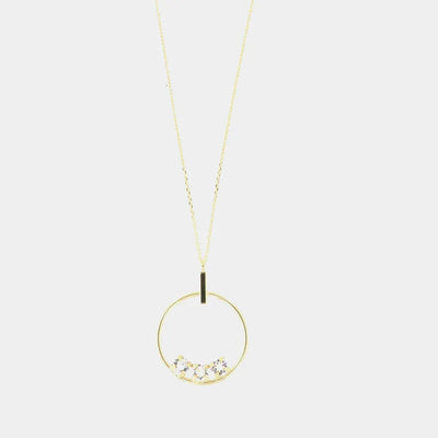 Sterling Silver 925 Necklace with a circle pendant, embellished with a trio of white crystals