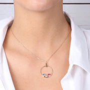 Collana in Argento 925 con cerchio pendente, impreziosito da trio di cristalli multicolore