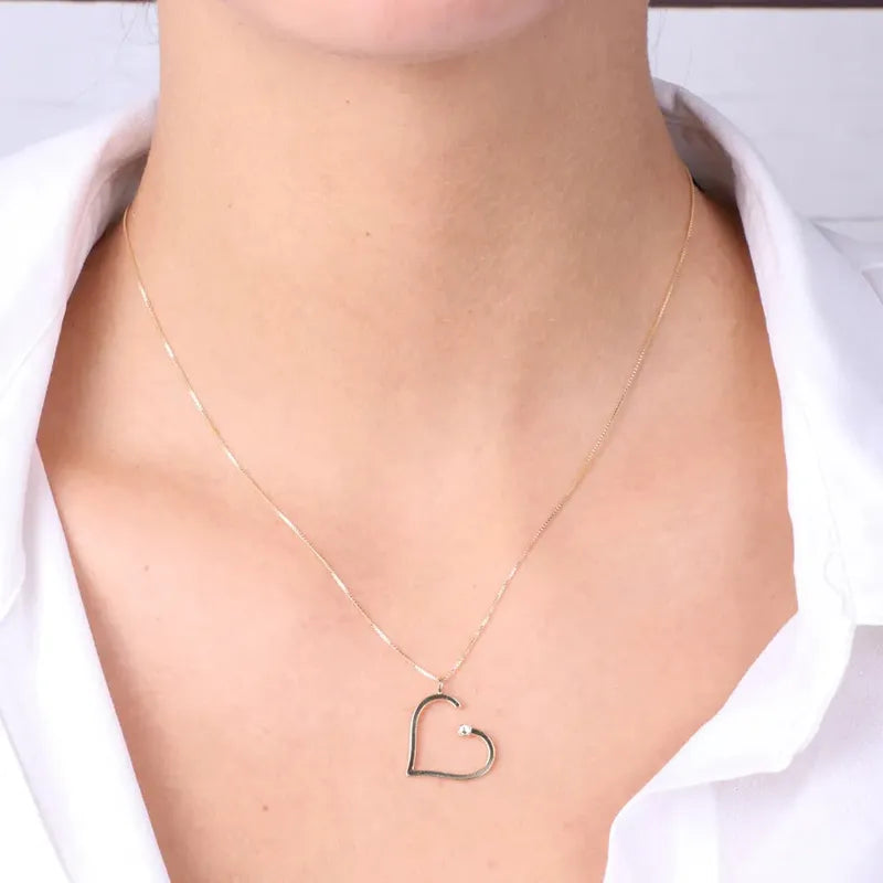 Collana in Argento 925 con ciondolo a cuore liscio, e cristallo bianco