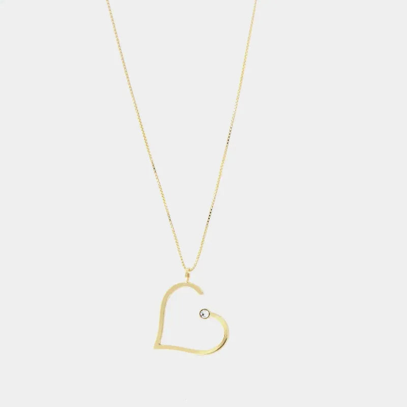 Collana in Argento 925 con ciondolo a cuore liscio, e cristallo bianco