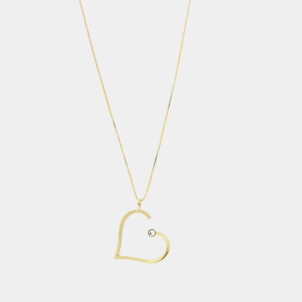 Collana in Argento 925 con ciondolo a cuore liscio, e cristallo bianco