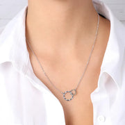 Collana in Argento 925 con pendente a doppio cerchio e giro di cristalli bianchi
