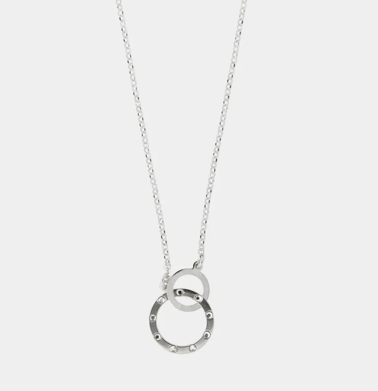 Collana in Argento 925 con pendente a doppio cerchio e giro di cristalli bianchi