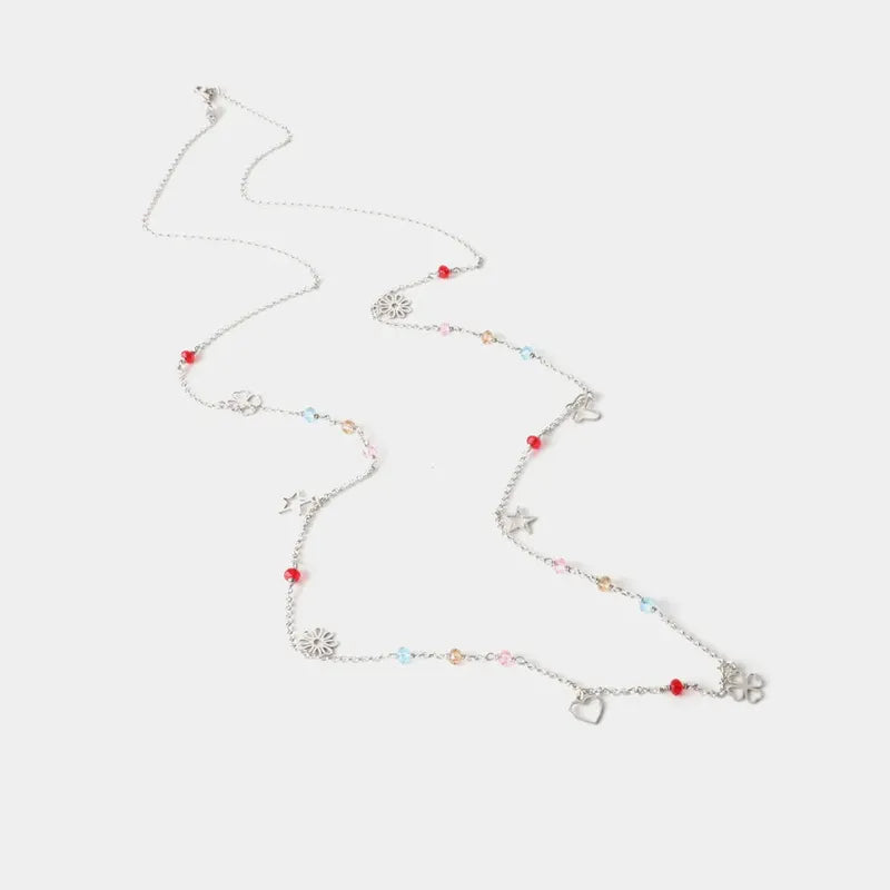 Collana in Argento 925 con ciondoli pendenti: cuori, stelle e fiori impreziositi da cristalli colorati