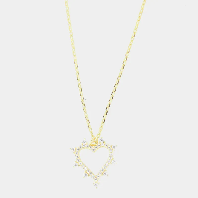 925 Sterling Silver necklace with heart pendant embellished with white zircons