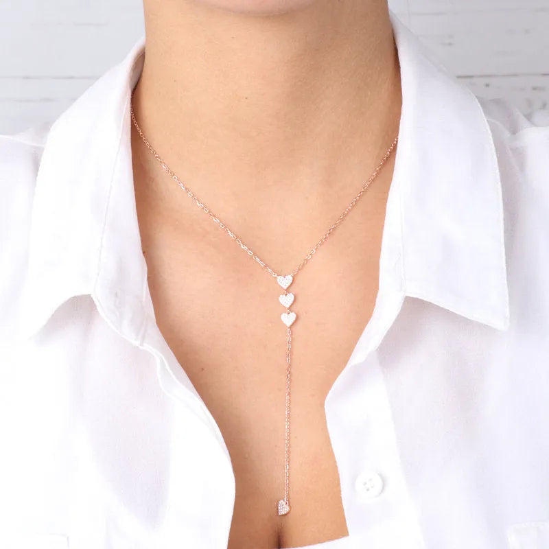 Collana in Argento 925 con cuori impreziositi da zirconi bianchi