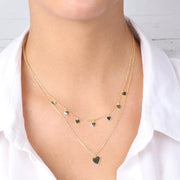 Collana in Argento 925 a doppia catena con giro di cuori lisci pendenti