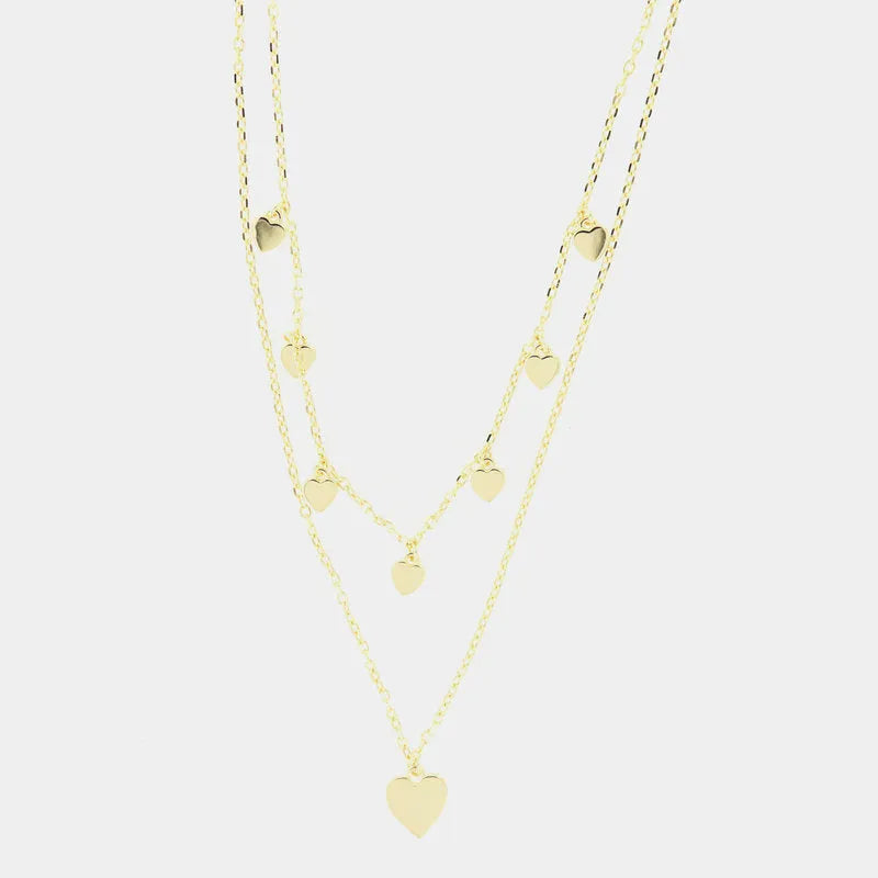 Collana in Argento 925 a doppia catena con giro di cuori lisci pendenti