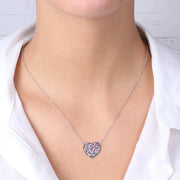 Collana in Argento 925 con cuore, impreziosito da pavè di zirconi multicolor su base brunita