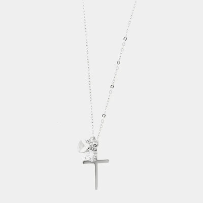 Collana in Argento 925 con croce e zircone bianco pendenti