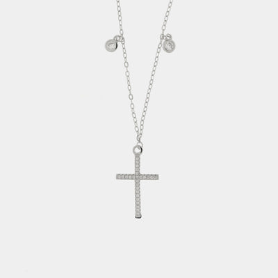 Collana in Argento 925 con croce pendente di zirconi bianchi e punti luce ai lati - BYSIMON gioielli