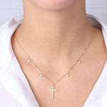 Collana in Argento 925 con croce pendente di zirconi bianchi e punti luce ai lati - BYSIMON gioielli