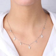 Collana in Argento 925 con giro di croci , impreziosite da zirconi bianchi e punti luce pendenti