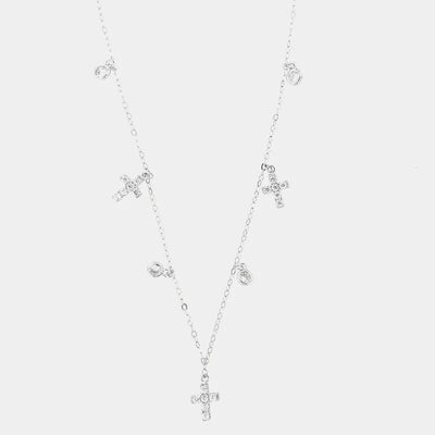 Collana in Argento 925 con giro di croci , impreziosite da zirconi bianchi e punti luce pendenti