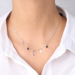 Collana in Argento 925 con mezza luna adornata di zirconi bianchi e stelline lisce pendenti ai lati - BYSIMON gioielli