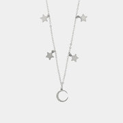 Collana in Argento 925 con mezza luna adornata di zirconi bianchi e stelline lisce pendenti ai lati