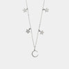 Collana in Argento 925 con mezza luna adornata di zirconi bianchi e stelline lisce pendenti ai lati