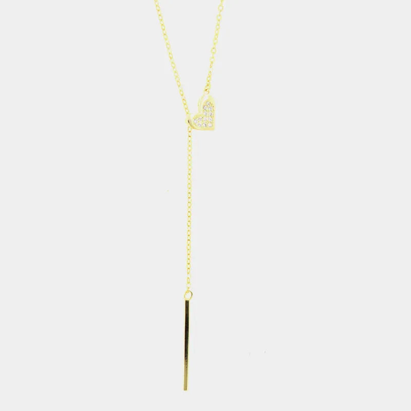 Collana in Argento 925 con cuoricino di zirconi bianchi e barra in discesa