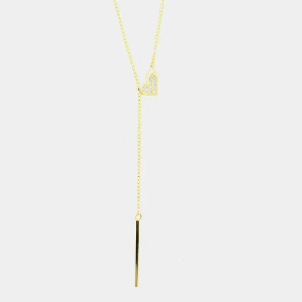Collana in Argento 925 con cuoricino di zirconi bianchi e barra in discesa
