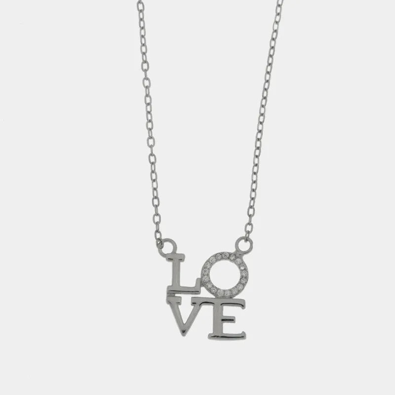 Collana in Argento 925 con scritta Love e zirconi bianchi
