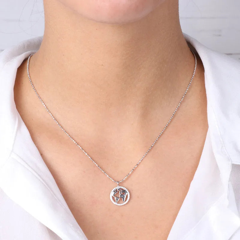 Collana in Argento 925 con globo pendente impreziosito da giro di zirconi bianchi