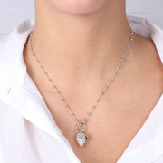 Collana in Argento 925 con pigna pendente, pavè di zirconi bianchi e quadrifoglio con punto luce