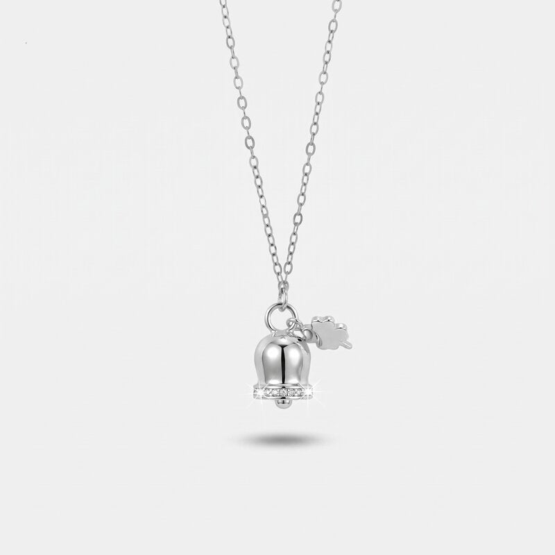 Collana in Argento 925 con campanella a ciondolo e quadrifoglio