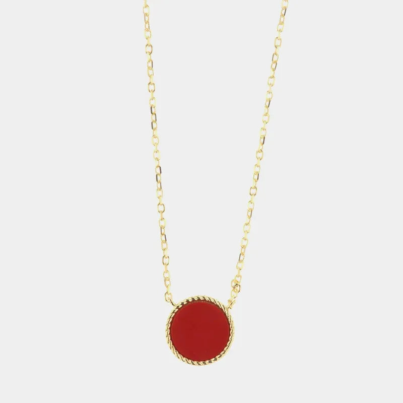 Collana in Argento 925 con ciondolo a forma di cerchio in pasta di corallo