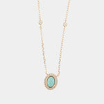 Collana in Argento 925 con ciondolo a forma di cerchio con  pietra centrale in pasta turchese e zirconi bianchi