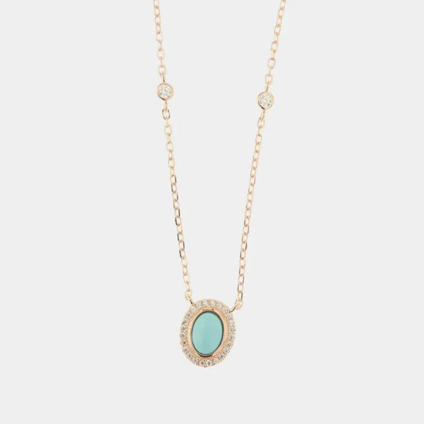 Collana in Argento 925 con ciondolo a forma di cerchio con  pietra centrale in pasta turchese e zirconi bianchi