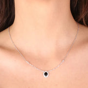 Collana in Argento 925 con ciondolo a forma di cerchio in onice nero e zirconi bianchi