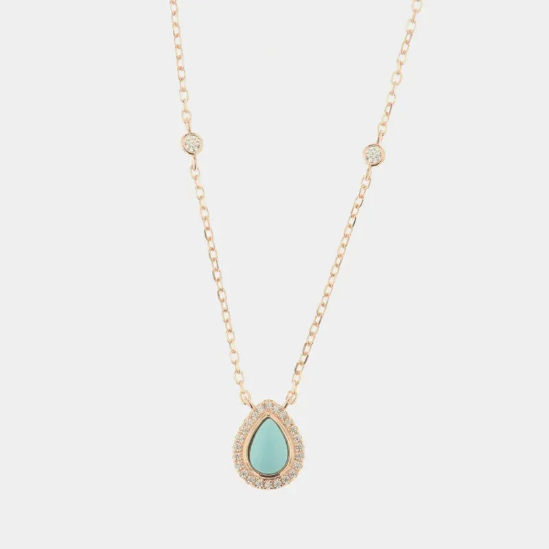 Collana in Argento 925 con ciondolo a forma di goccia  in pasta turchese e zirconi bianchi