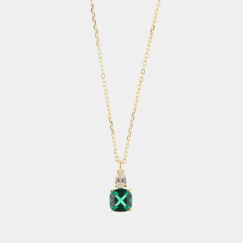 Collana in Argento 925 con pendente in zircone color verde smeraldo e dettaglio in zircone bianco - BYSIMON gioielli