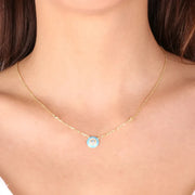 Collana in Argento 925 a forma di cerchio smaltato azzurro con dettagli in zirconi bianchi e blu