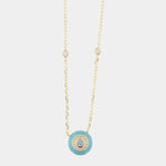 Collana in Argento 925 a forma di cerchio smaltato azzurro con dettagli in zirconi bianchi e blu