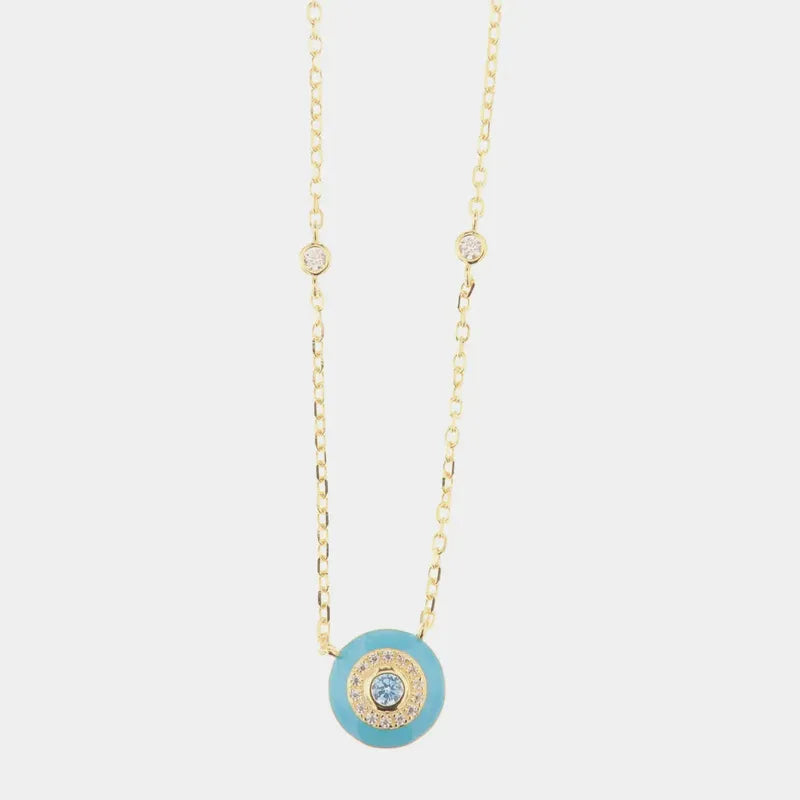Collana in Argento 925 a forma di cerchio smaltato azzurro con dettagli in zirconi bianchi e blu