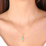 Collana in Argento 925 con ciondolo a forma di fulmine smaltato azzurro