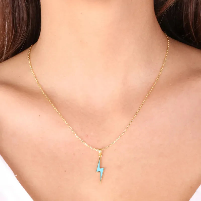 Collana in Argento 925 con ciondolo a forma di fulmine smaltato azzurro