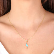 Collana in Argento 925 con ciondolo a forma di fulmine smaltato azzurro