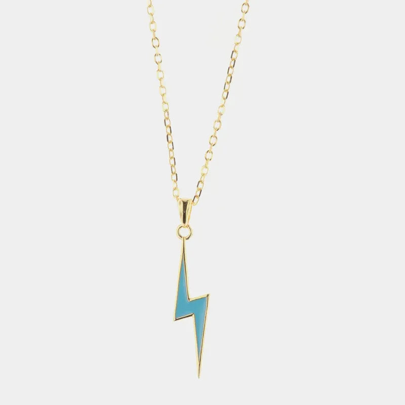 Collana in Argento 925 con ciondolo a forma di fulmine smaltato azzurro